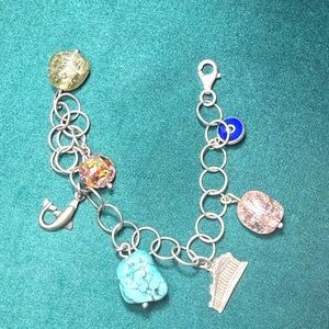 Sterling Silver .925 Charm Bracelet with Gemstone Beads‎ & Charms